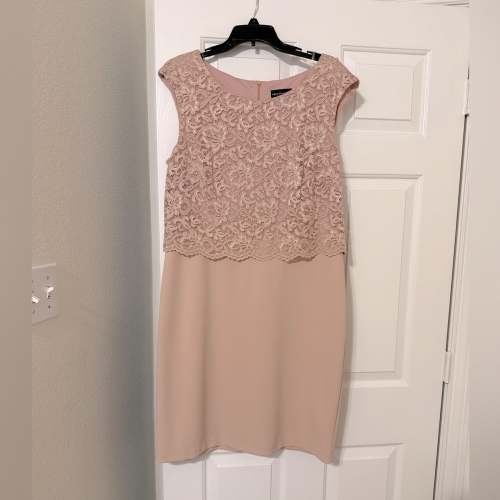 Connected Apparel size 14 pink dress with a lace overlay on top